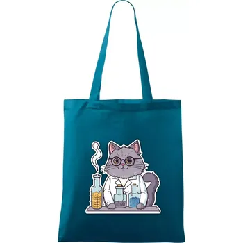 Kočka chemik - Taška bavlněná - 42 x 38 cm ( Petrolejová )