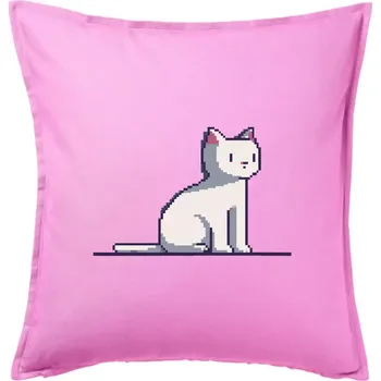 Polštář Kočka bílá pixel - Polštář 50x50 - 50x50 - Pouze potah ( Růžová )