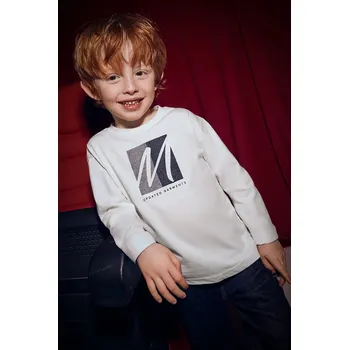 Chlapecké oblečení Dětské bavlněné tričko s dlouhým rukávem Mayoral 4086.5D.Mini.9BYA bílá 00X, vel. 122