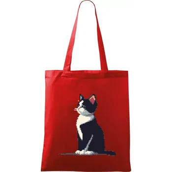 Nákupní taška Mourovatá kočka pixel - Taška bavlněná - 42 x 38 cm ( Červená )