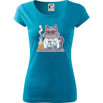 Dámské tričko Kočka chemik - Dámské triko Pure - XS ( Světlý tyrkys )