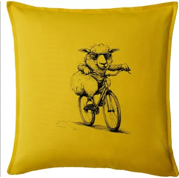 Polštář Ovce s brýlemi na kole - Polštář 50x50 - 50x50 - Pouze potah ( Žlutá )