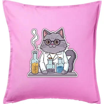 Polštář Kočka chemik - Polštář 50x50 - 50x50 - Pouze potah ( Růžová )