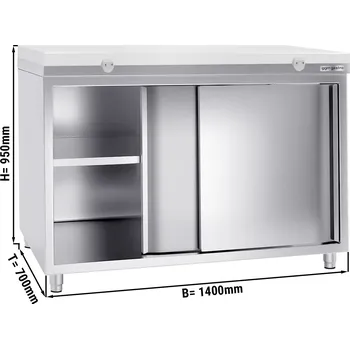 Kuchyňská skříňka G.Gastro Stainless Steel Hinged-Door Work Cabinet + Cutting Board (White, 40 mm) PREMIUM – 1400x700x910 mm - Shelf load 70 kg