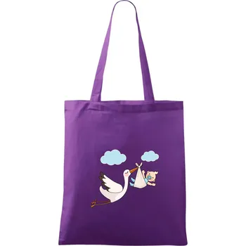 Čáp čekáme miminko - kluk - Taška bavlněná - 42 x 38 cm ( Fialová )