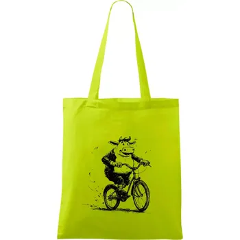 Tlustá kráva na kole - Taška bavlněná - 42 x 38 cm ( Limetková )