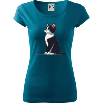 Dámské oblečení Mourovatá kočka pixel - Dámské triko Pure - XL ( Petrolejová )