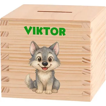 Pokladnička Dětská dřevěná pokladnička - Cesta lesem Zvolte zvířátko: Vlk