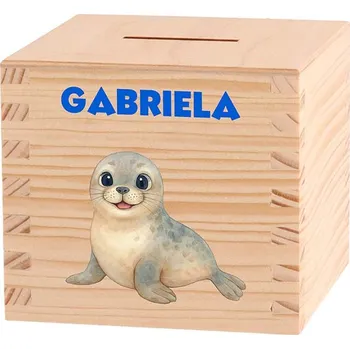 Pokladnička Dětská dřevěná pokladnička - Ledová krajina Zvolte zvířátko: Tuleň
