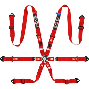 Tuning Sparco šestibodový bezpečnostní pás s homologací FIA kompatibilní s HANS, 2" popruhy, barva: červená