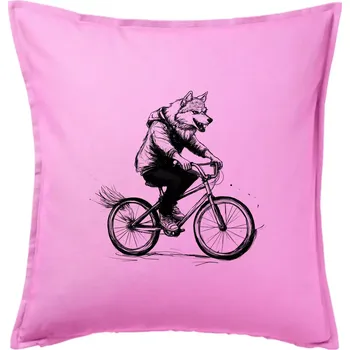 Polštář Vlk na kole - Polštář 50x50 - 50x50 - Pouze potah ( Růžová )