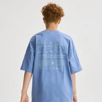 Reserved - Bavlněné tričko s potiskem - ocelově modrá - 064FH-95X - 064FH-95X-164