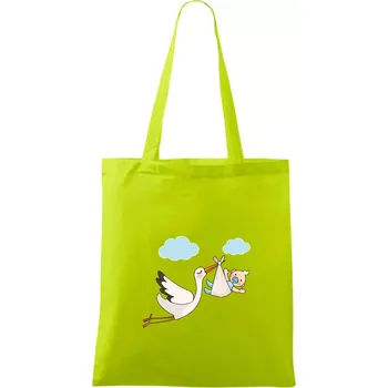 Čáp čekáme miminko - kluk - Taška bavlněná - 42 x 38 cm ( Limetková )