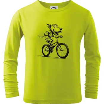 Chlapecké oblečení Pes na kole - Triko dětské Long Sleeve - 146 cm/10 let ( Limetková )