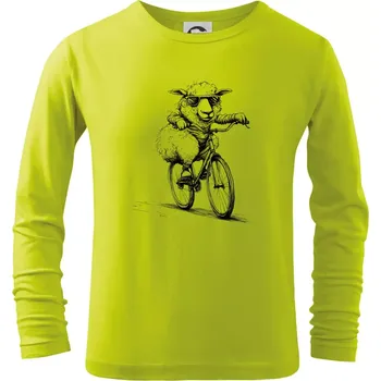 Dětská móda Ovce s brýlemi na kole - Triko dětské Long Sleeve - 146 cm/10 let ( Limetková )