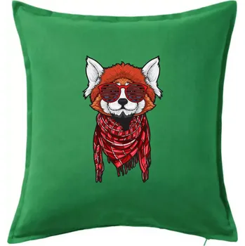 Polštář Červená panda hipster - Polštář 50x50 - 50x50 - Včetně výplně ( Středně zelená )