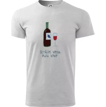 Šetřím vodu piju víno (studio-arte.cz) - Triko extra velké (5-8XL) - 6XL ( Světlešedý Melír )