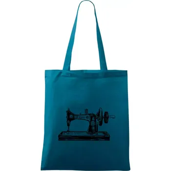 Šicí stroj - starý kreslený - Taška bavlněná - 42 x 38 cm ( Petrolejová )