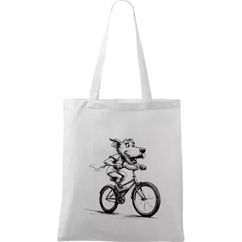 Nákupní taška Pes na kole - Taška bavlněná - 42 x 38 cm ( Bílá )
