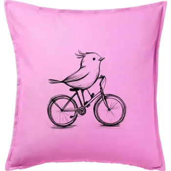 Polštář Ptáček na kole - Polštář 50x50 - 50x50 - Včetně výplně ( Růžová )