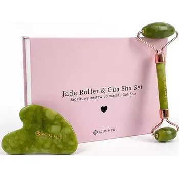 Jadeitová sada na masáž Gua Sha – destička + váleček Acus Med - zelená