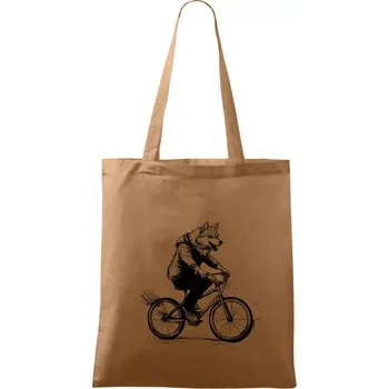 Nákupní taška Vlk na kole - Taška bavlněná - 42 x 38 cm ( Cappuccino )