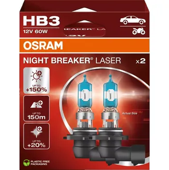 Autožárovka OSRAM NIGHT BREAKER LASER autožárovky HB3 - o 150% více světla, 2 ks v balení
