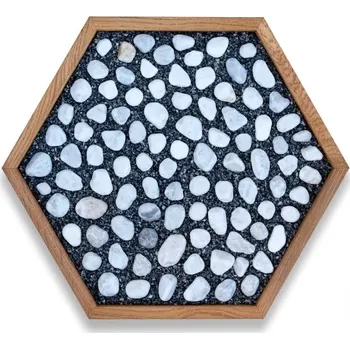 Zahradní dekorace Bosé chodníky - Bílé valounky v černém mramoru