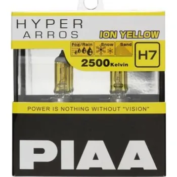 Povinná bezpečnostní výbava Autožárovky PIAA Hyper Arros Ion Yellow 2500K H7 - teplé žluté světlo 2500K pro použití v extrémních podmínkách