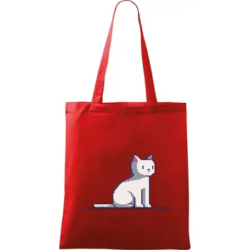 Nákupní taška Kočka bílá pixel - Taška bavlněná - 42 x 38 cm ( Červená )