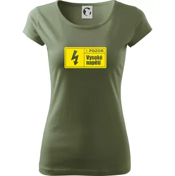 Dámské tričko Pozor vysoké napětí - Dámské triko Pure - XL ( Khaki )