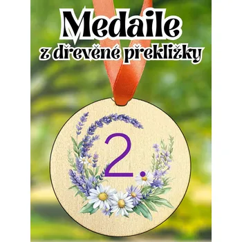 Medaile - dřevěná s potiskem, 2. květiny , 8 cm, 1 ks