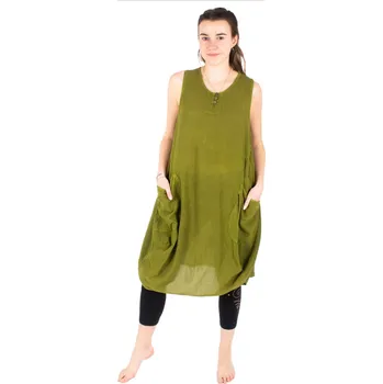 Dámské šaty Khaki zelené letní balónové šaty bez vzoru Kwanjai Khaki, Sittar UNI - POSLEDNÍ KUS