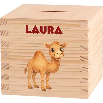 Pokladnička Dětská dřevěná pokladnička - Divoká Asie Zvolte zvířátko: Velbloud