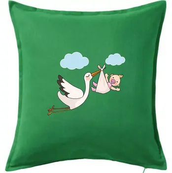 Polštář Čáp čekáme miminko - holka - Polštář 50x50 - 50x50 - Pouze potah ( Středně zelená )