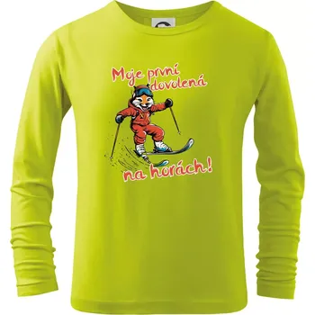 Dětská móda Moje první dovolená na horách hnědá liška - Triko dětské Long Sleeve - 146 cm/10 let ( Limetková )