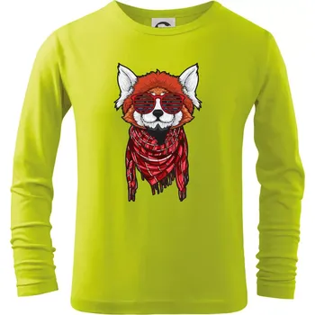 Dětská móda Červená panda hipster - Triko dětské Long Sleeve - 134 cm/8 let ( Limetková )