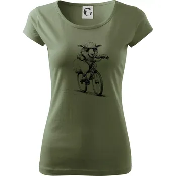 Dámské tričko Ovce s brýlemi na kole - Dámské triko Pure - S ( Khaki )