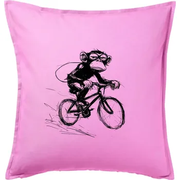 Polštář Opice s batohem na kole - Polštář 50x50 - 50x50 - Pouze potah ( Růžová )
