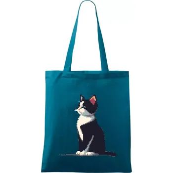 Mourovatá kočka pixel - Taška bavlněná - 42 x 38 cm ( Petrolejová )