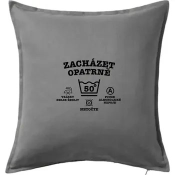 Polštář Zacházet opatrně 50 - Polštář 50x50 - 50x50 - Pouze potah ( Tmavě šedý melír )
