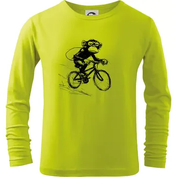 Opice s batohem na kole - Triko dětské Long Sleeve - 134 cm/8 let ( Limetková )
