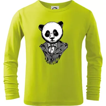 Dětská móda Panda gentleman - Triko dětské Long Sleeve - 158 cm/12 let ( Limetková )