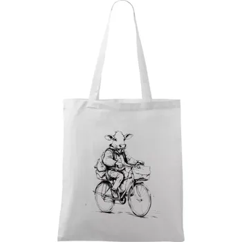 Kráva v obleku na kole - Taška bavlněná - 42 x 38 cm ( Bílá )