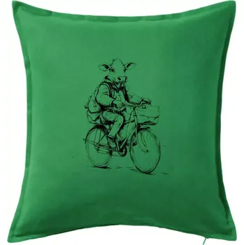 Polštář Kráva v obleku na kole - Polštář 50x50 - 50x50 - Pouze potah ( Středně zelená )