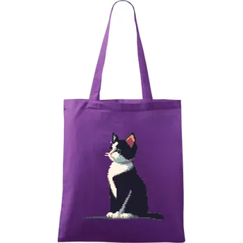 Mourovatá kočka pixel - Taška bavlněná - 42 x 38 cm ( Fialová )