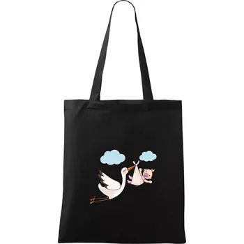 Nákupní taška Čáp čekáme miminko - holka - Taška bavlněná - 42 x 38 cm ( Černá )