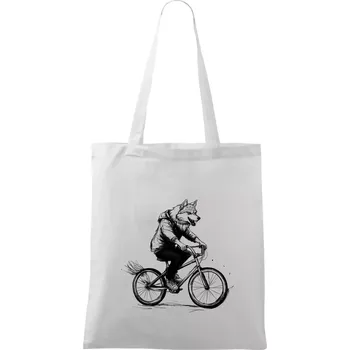 Vlk na kole - Taška bavlněná - 42 x 38 cm ( Bílá )