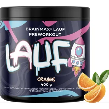 BrainMax Lauf Preworkout STIM, Předtréninkovka pro podporu výkonu s kofeinem, 400 g Příchuť: Červený pomeranč