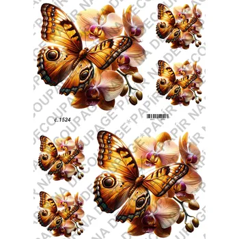 Výtvarný papír Rýžový a soft papír na decoupage - Motýl na květině - KB01524 Materiál: Rýžový papír, Rozměr: A4